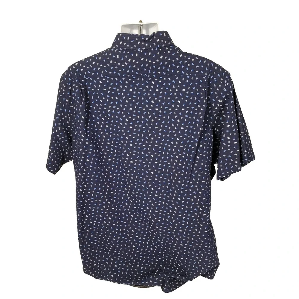 Polo Ralph Lauren Shirt Mens 2XL Blue Button Up Geometric Logo Seersucker Preppy